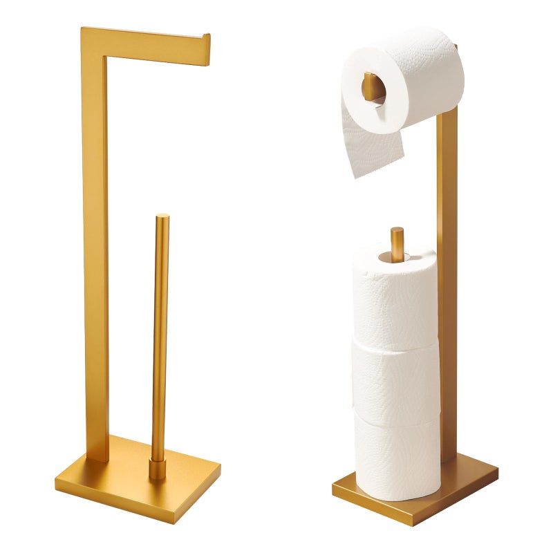 Miyili Bathroom Lavatory Toilet Paper Holder Stainless Steel Freestanding Toilet Tissue Roll Holder Square Style Gold, F03G2 - Image 1